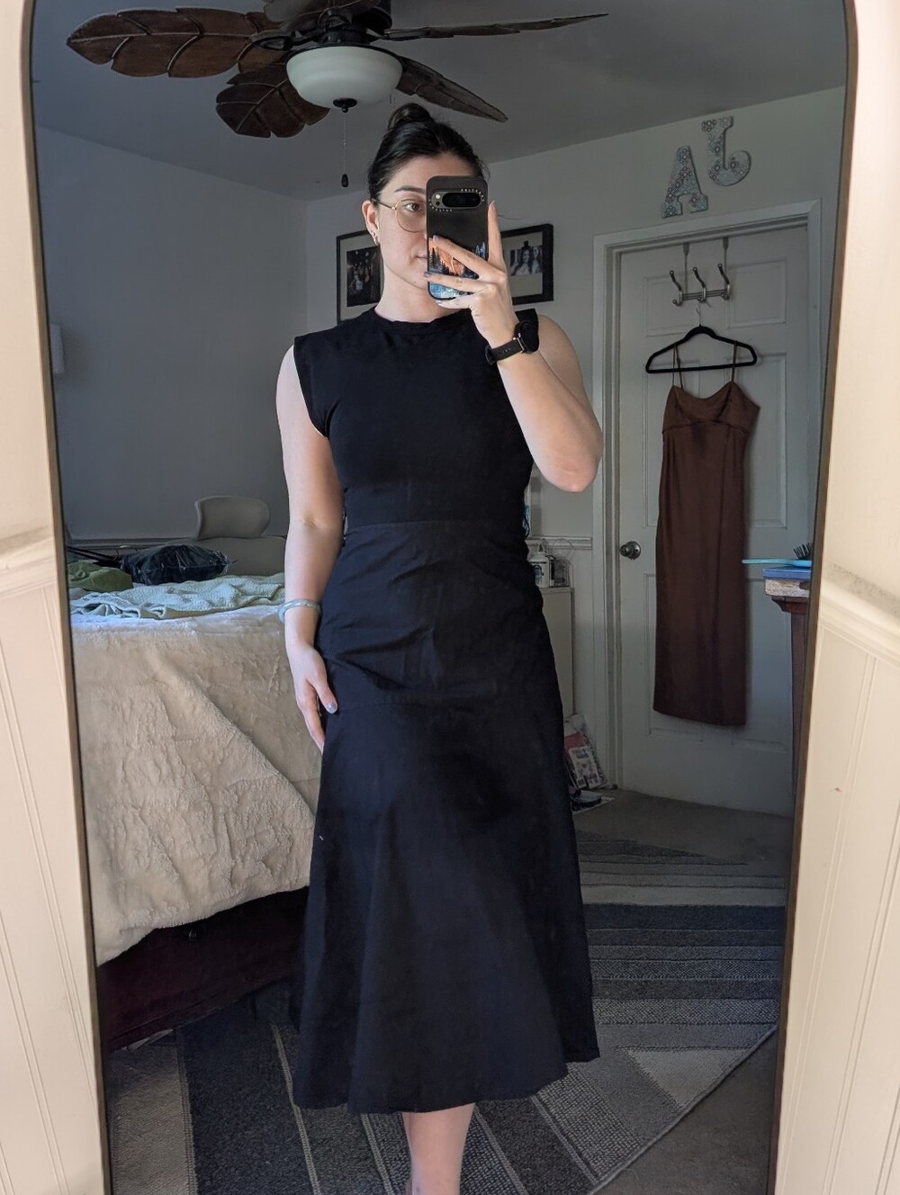 *MOVING SALE* Zara Black Cotton Crewneck Midi dress With Belt Loops